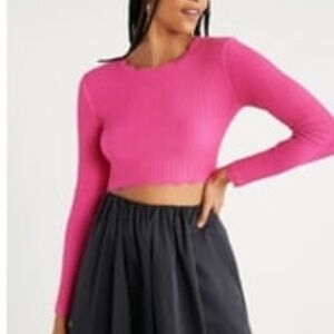 Scoop NYC Women’s Fuschia Cropped Scalloped Top Size XL NWT